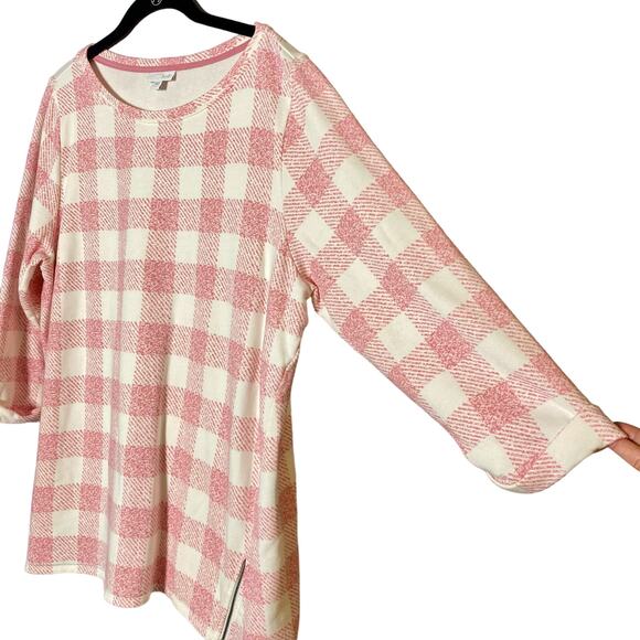 J Jill 3/4 Sleeve Modal Blend Buffalo Check Pink Women's Size Large - Picture 10 of 12